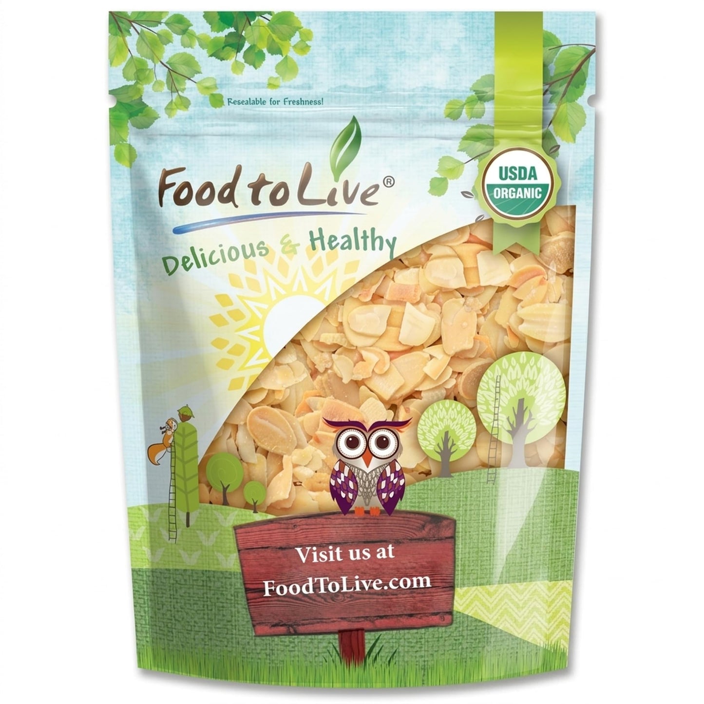 Food to Live Organic Toasted and Salted Blanched Sliced Almonds, 12 Ounces - Dry Roasted with Himalayan Salt. Perfect for Salads, Snacks, Baking