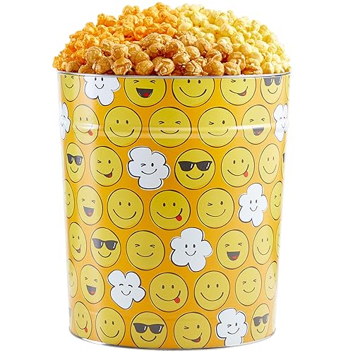 The Popcorn Factory Popcorn Gift Tin, Make you Smile, 3.5 Gallons (Robust Cheddar, Butter, Caramel)