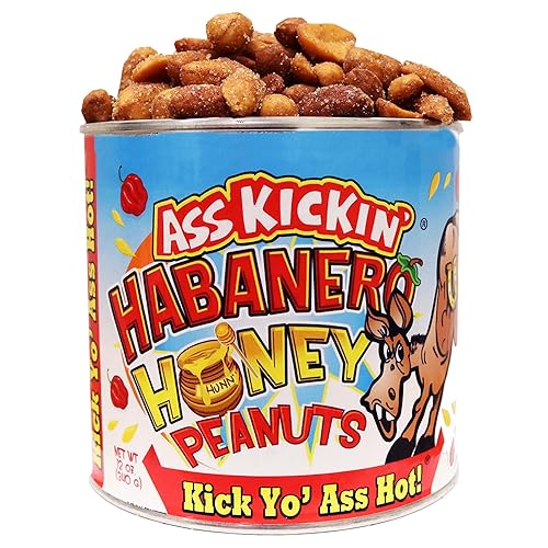 Ass Kickin' Honey Roasted Peanuts, 12 Ounce Tins (Pack of 6)
