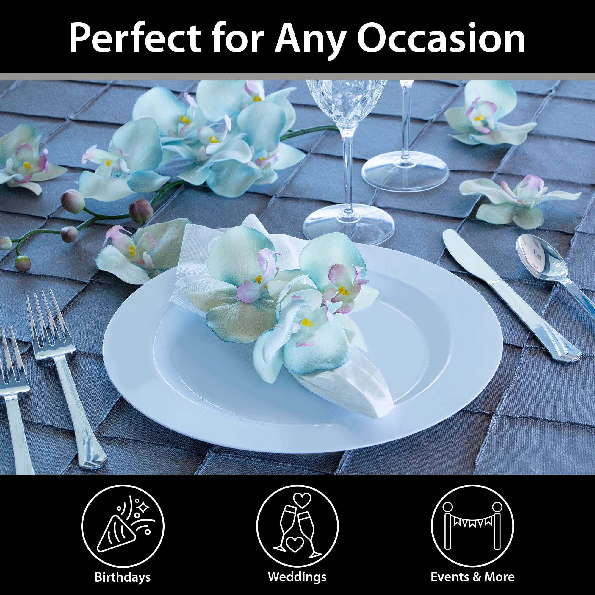 Lillian Tablesettings Premium Quality Heavyweight 10.25 inch Plastic Plates China Like, Wedding and Party Dinnerware Plastic Plates White Pearl - 30