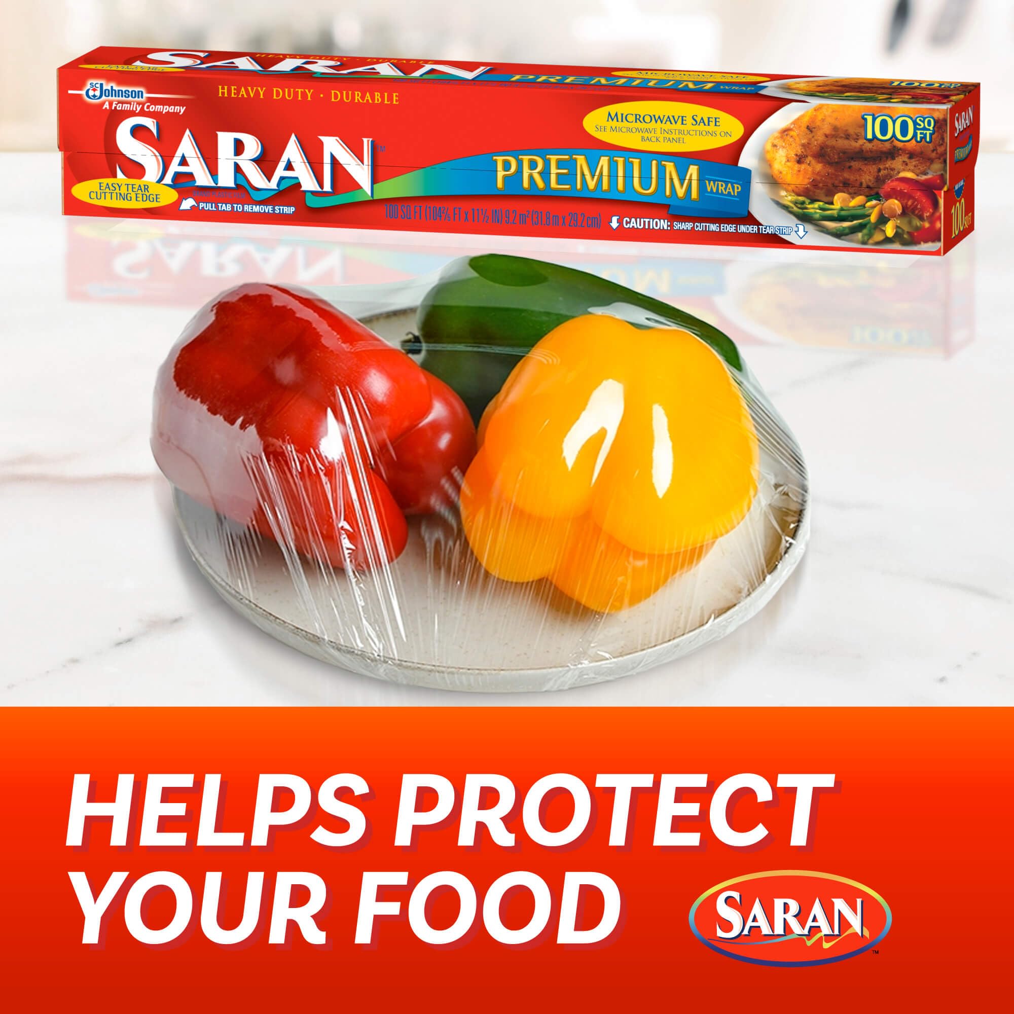 Saran Premium Plastic Wrap, Bulk Food Storage, Easy Dispense, 1,200 Sq Ft