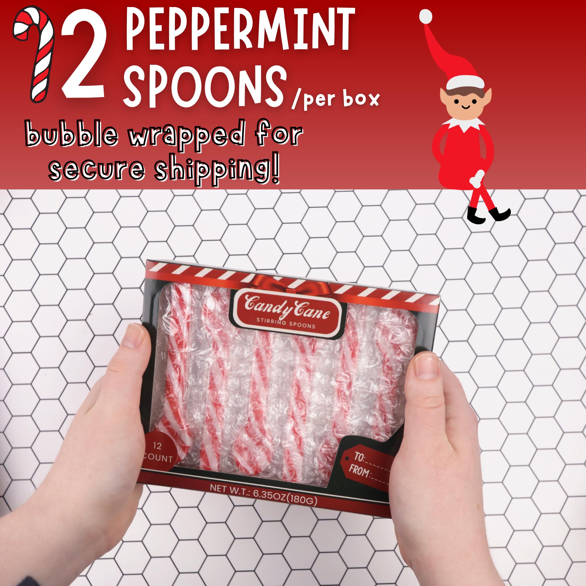 Sweetzo Christmas Edible Candy Cane Stirring Spoons and Shot Glasses, Red and White Peppermint Flavored Utensils - 24 Spoons (3 Glasses)