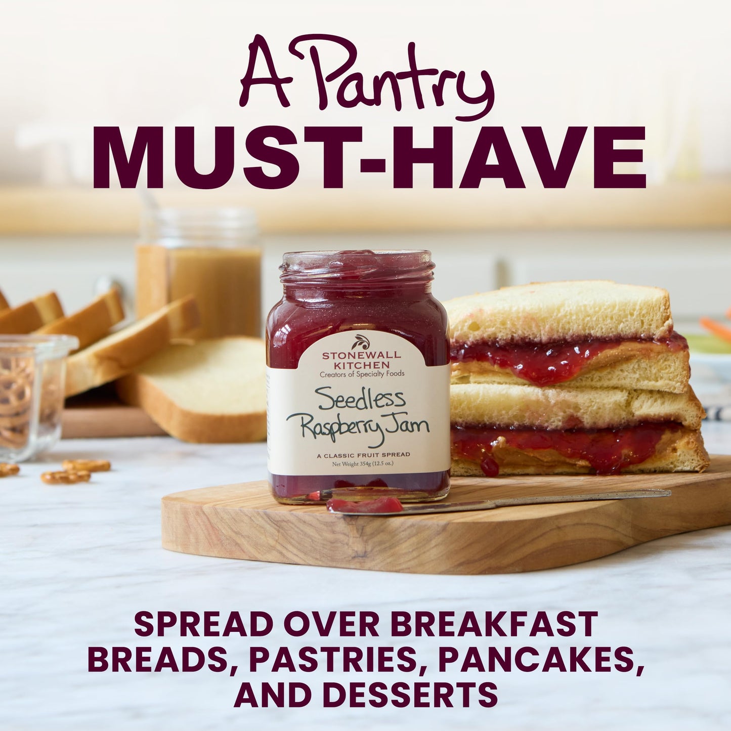 Stonewall Kitchen Seedless Raspberry Jam, Raspberry Jelly, 12.5 Ounces