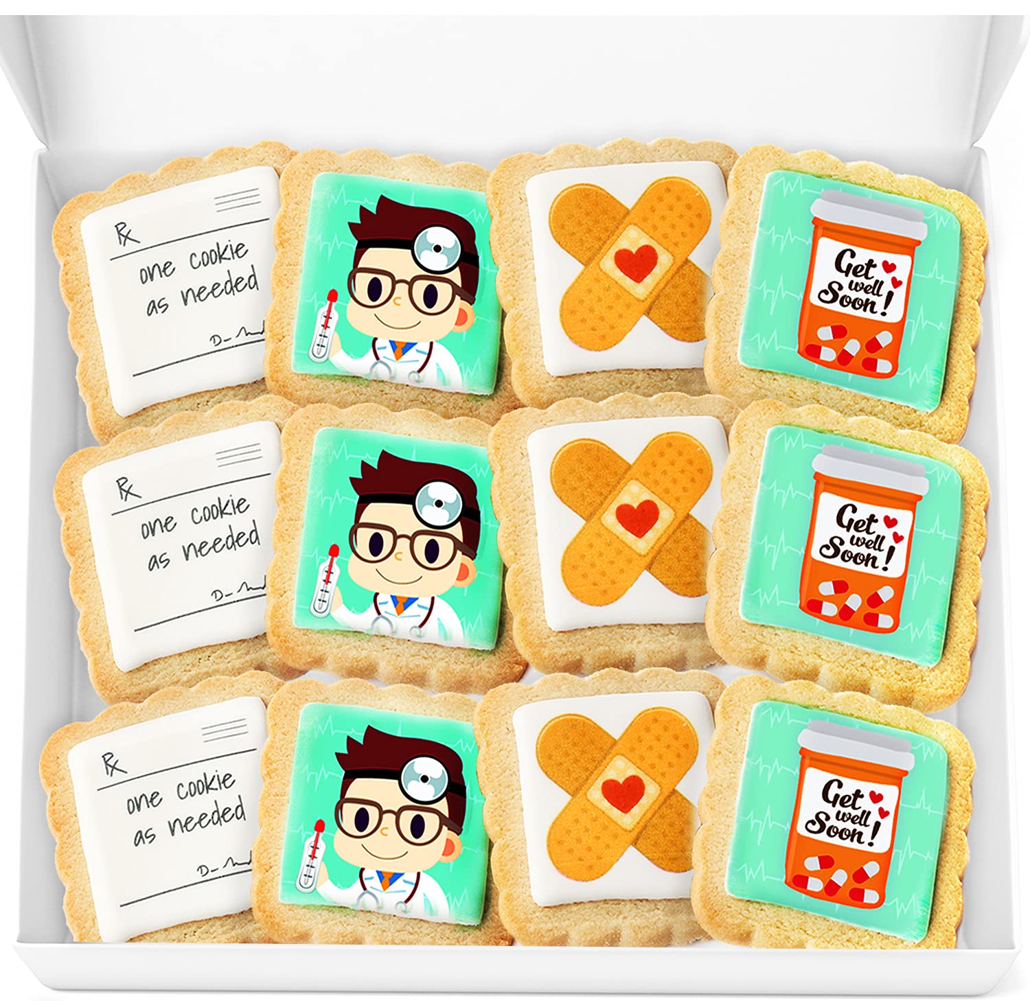 Get Well Soon Cookies Gift Basket | Individually Wrapped 12 Pack | Decorated Cookie Feel Better After Surgery or Broken Arm Leg for Men Women and Kids