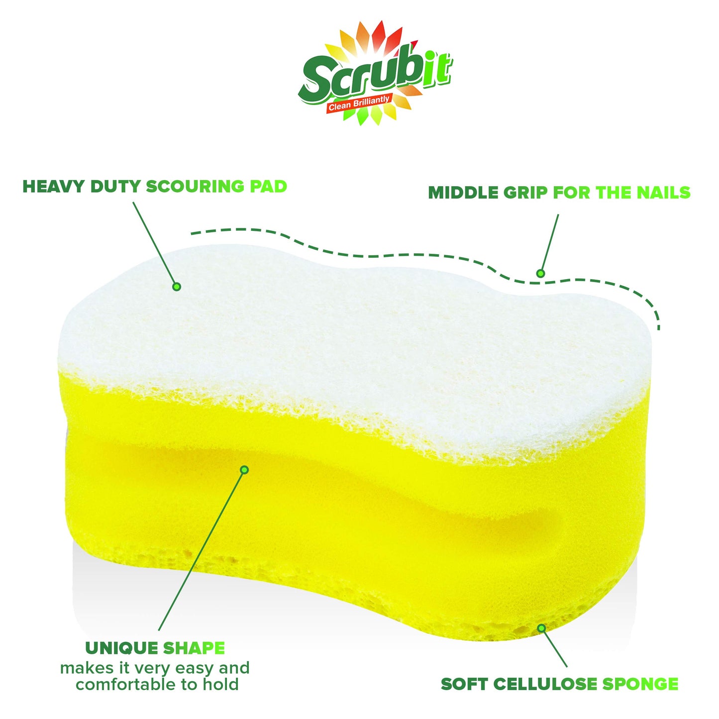 Scrub Sponge by Scrubit -Multipurpose Cellulose Cleaning Sponges with Non Scratch Scouring Pad for Dishes, Pots, Pans, Glass Cooktop - Super Absorbent