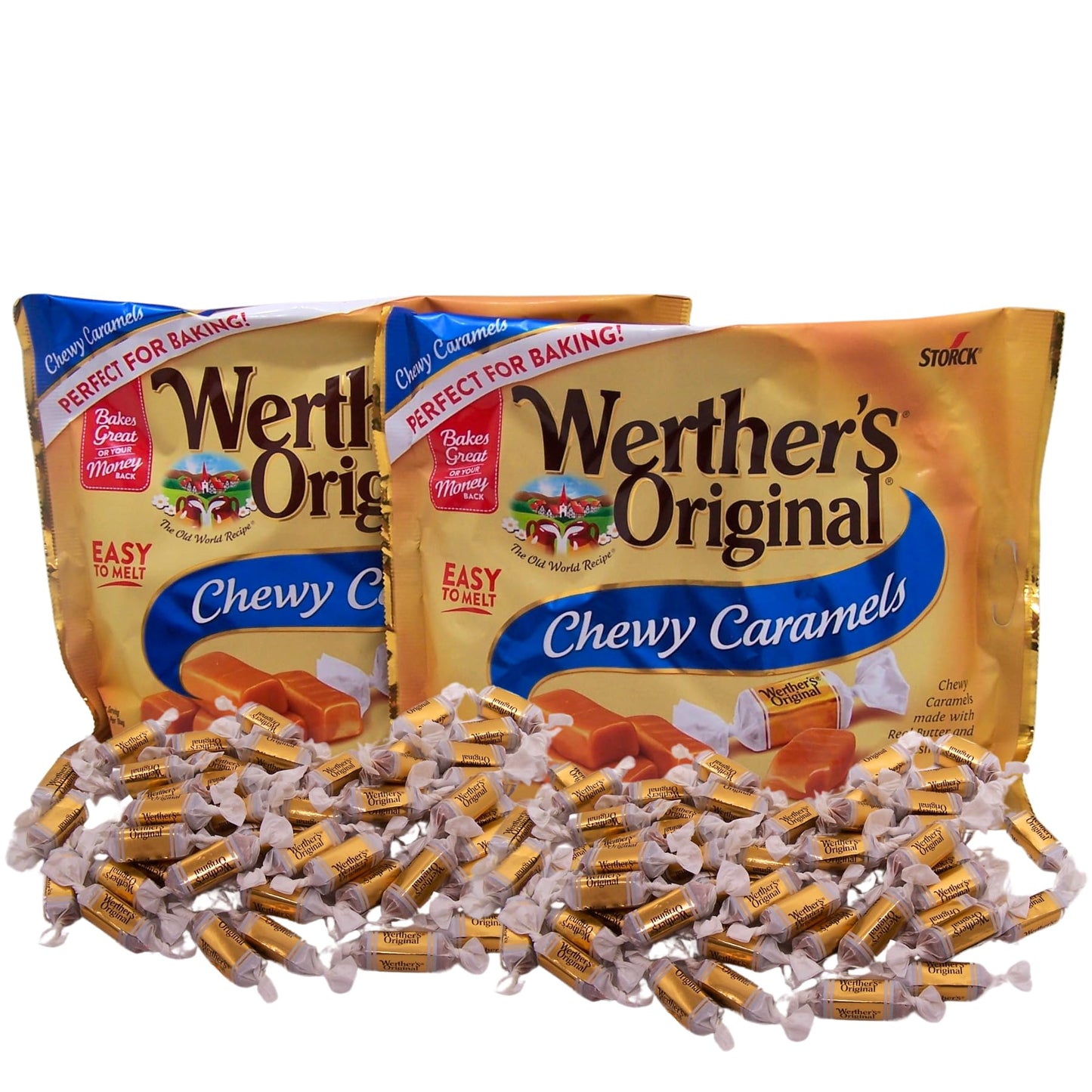Werther's Original Soft Chewy Caramels, Soft Caramel Candy Made with Real Butter & Fresh Cream, Fall Treat, Perfect for Baking, Pack of 2, 10.8 Ounces