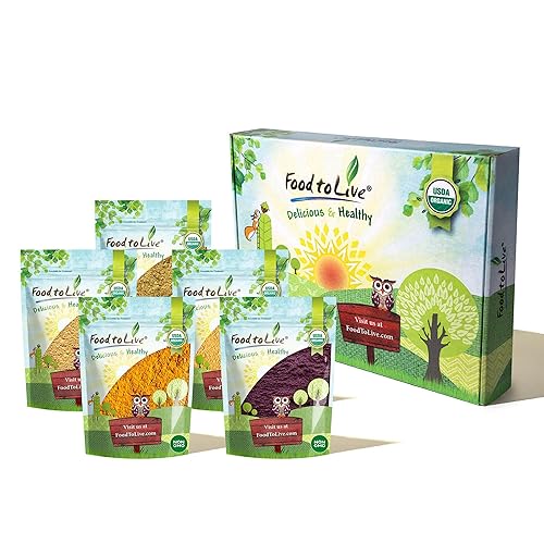 Food to Live Organic Super Powders in a Gift Box - Acai Berry Powder, Goji Berry Powder, Sacha Inchi Powder, Maca Powder, Mesquite Powder