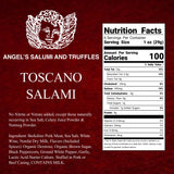Angel's Salumi & Truffles Italian Toscano Salami - 5.5oz Gourmet Artisanal Charcuterie - Humanely Raised, Vegetarian Fed, Antibiotic, Hormone, MSG