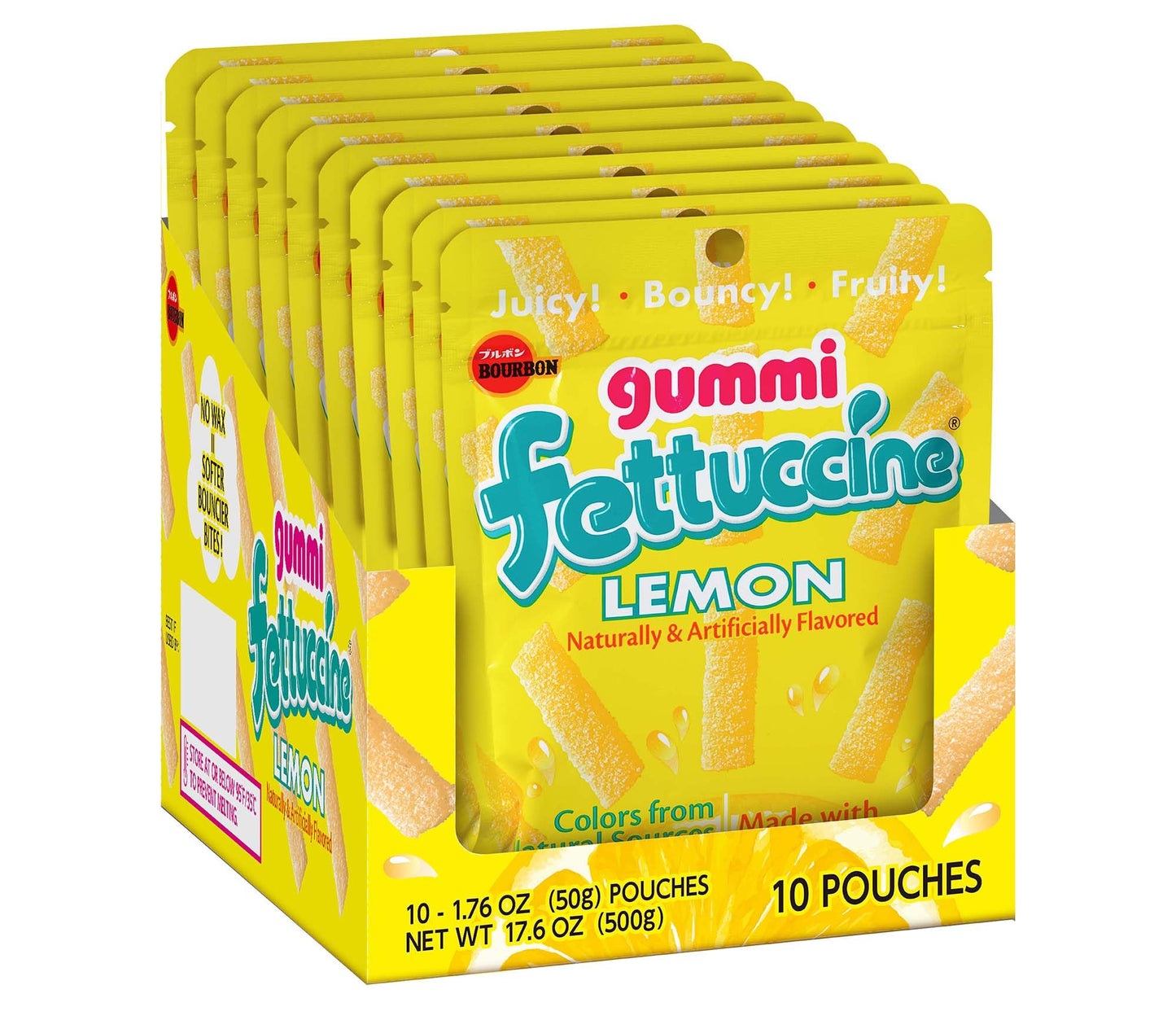 Bourbon Fettuccine Gummi Lemon Candy, 10-Pack - Japanese Tangy & Chewy Gummy Strips with Real Lemon Juice