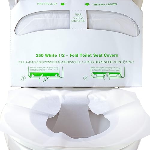 Biodegradable Half-Fold Toilet Seat Covers 500 Pk. Self-Flushing, Disposable Potty Papers Keep Toilets Clean and Family Healthy. Sanitary Paper Safety