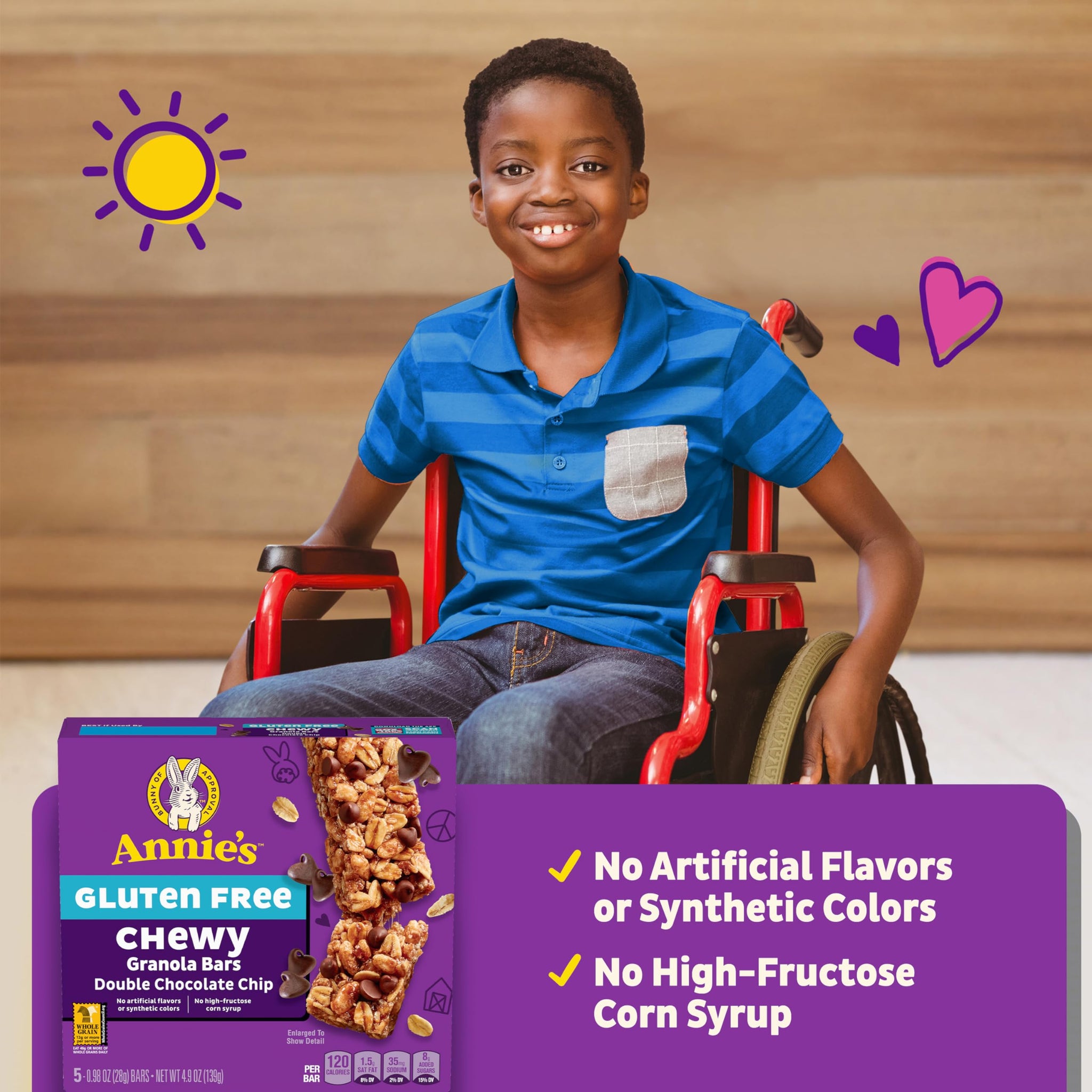 Annie's Gluten Free Chewy Granola Bars, Double Chocolate Chip, 5 Bars, 4.9 oz