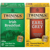 Twinings Tea Variety 2-Pack - Earl Grey + Irish Breakfast, Caffeinated Black Tea Bags, Individually Wrapped, 20 Count Each