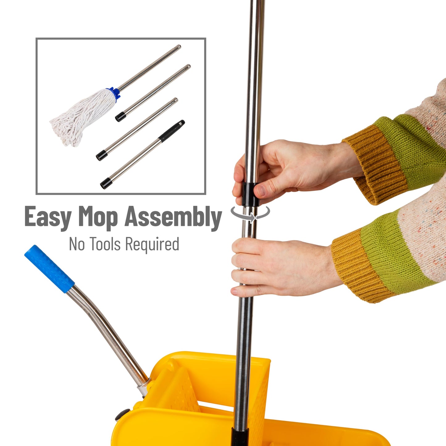 Mind Reader Mop and Bucket Set with Wringer, Mop Included, 5.5 Gallon Cleaning System with Wheels, Upward Press Wringer, Small Mop Compatible