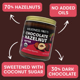 Wilderness Poets, Organic Chocolate Hazelnut Butter - (8 Ounce) - No Palm Oil - Simple Ingredients - 70% Hazelnuts, 30% Dark Chocolate Sweetened