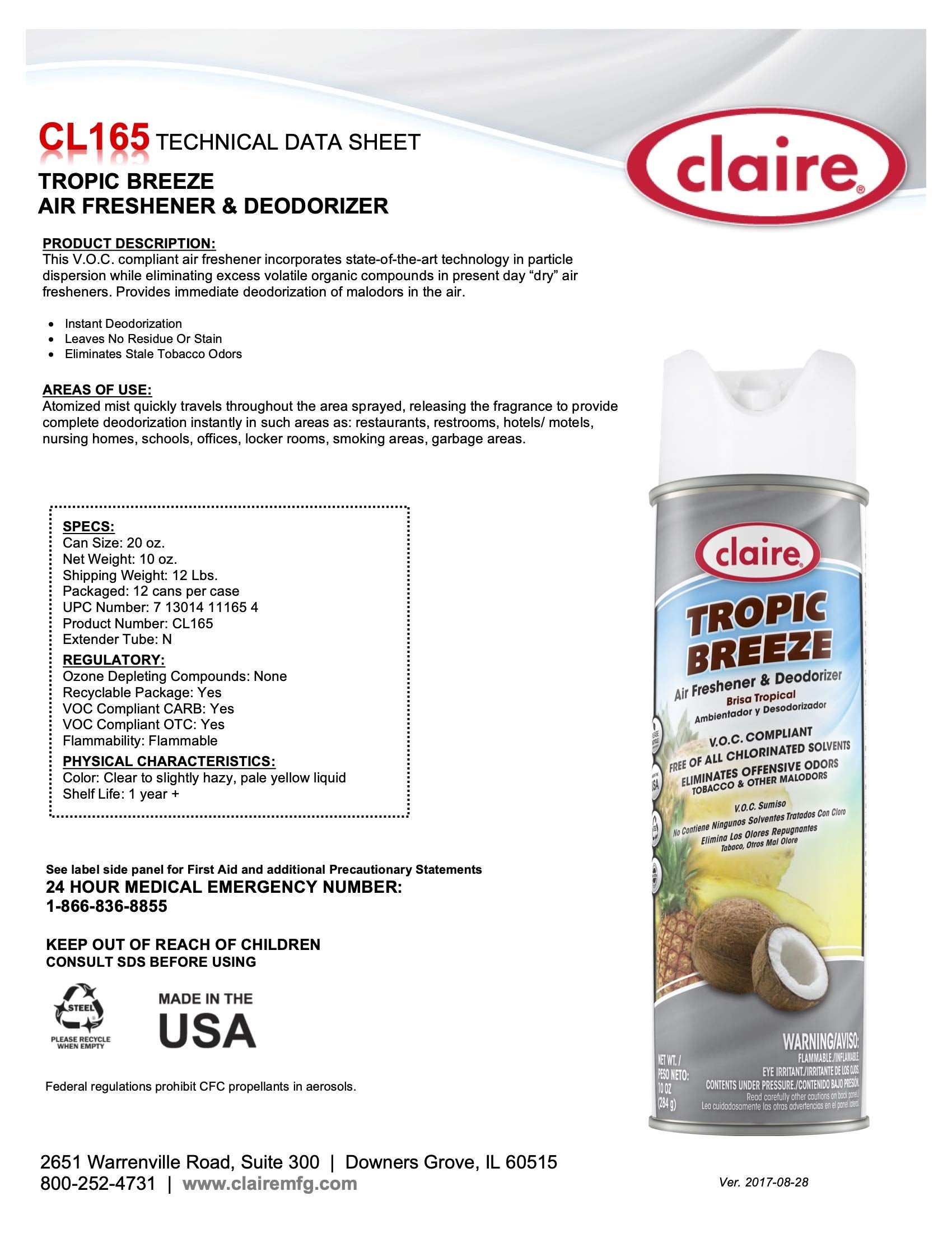 Claire Manufacturing Tropic Breeze Air Freshener & Deodorizer, Hazy, 10 Oz