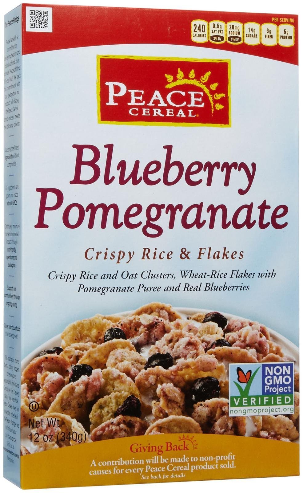 Peace Cereal Crispy Rice & Flakes Cereal - Blueberry Pomegranate - 12 oz