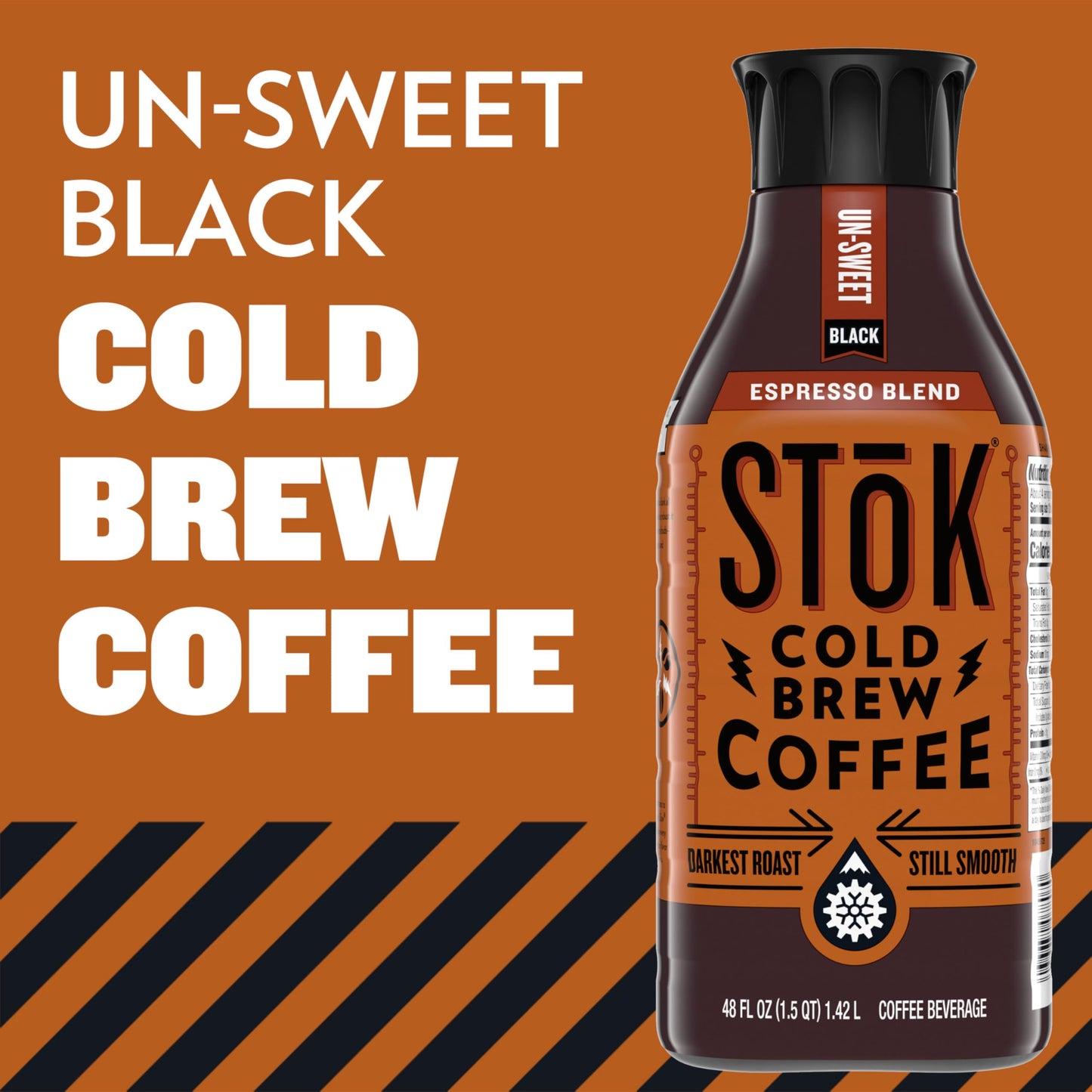 SToK Cold Brew Coffee, Espresso Blend, Dark Roast Brewed Low and Slow, Unsweetened, Black Coffee, 48 FL OZ Bottle