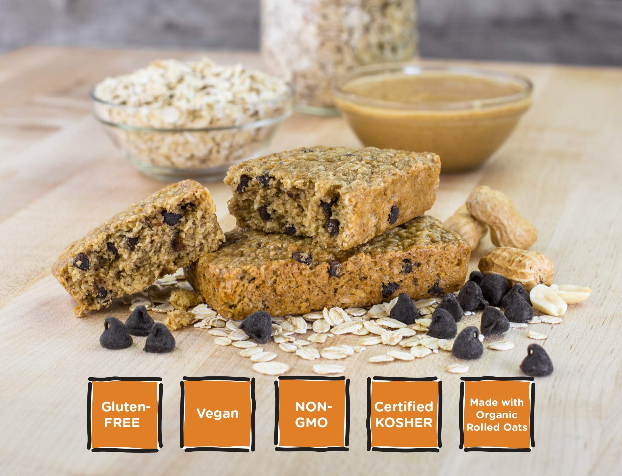Bobo's Peanut Butter Chocolate Chip Oat Bars, Simple Ingredients, Whole Grain Oats, Plant Based, Gluten Free Breakfast Bars, Non-GMO, Healthy Snacks