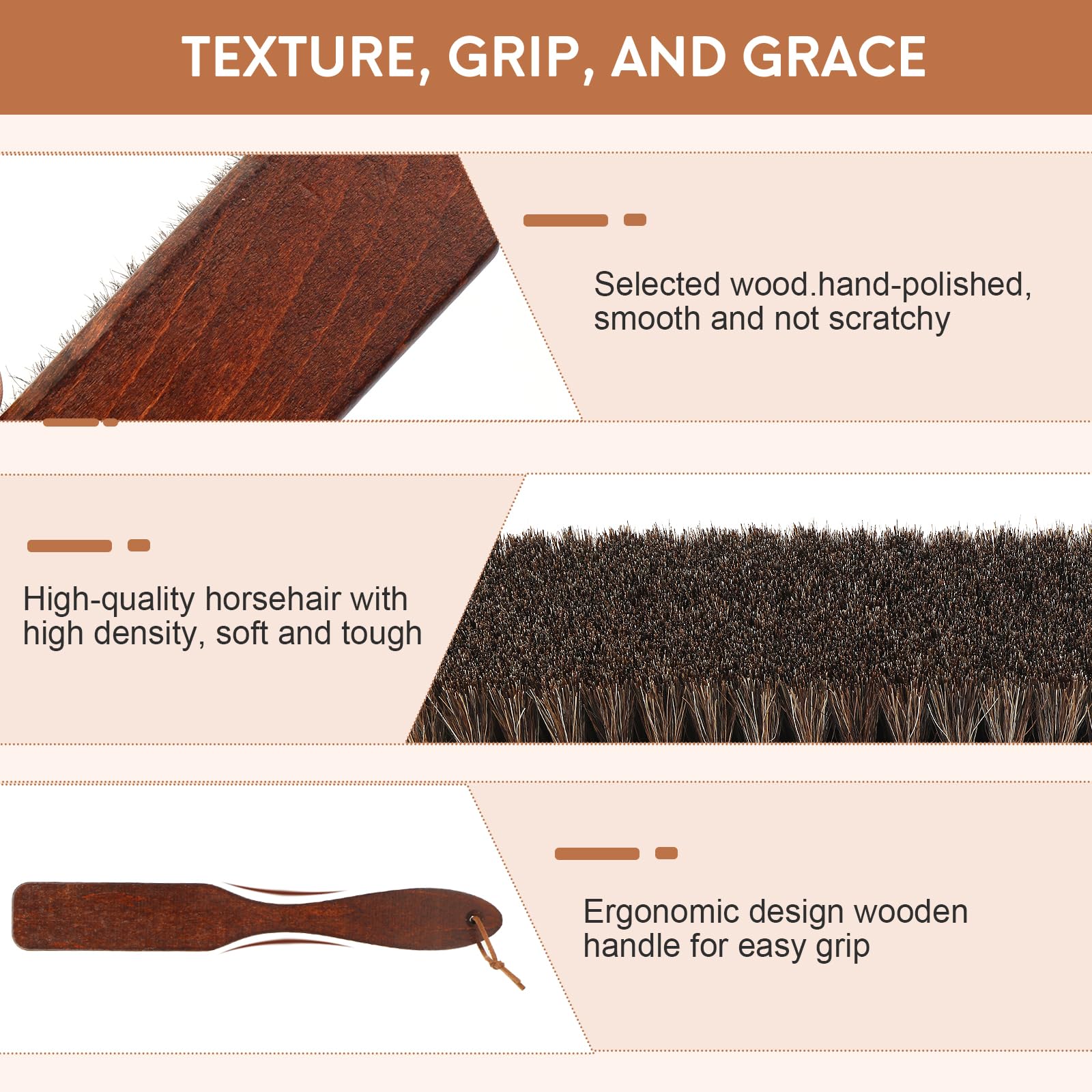 100% Horse Hair Clothes Brush for Wool Coats Cashmere Suits No Shedding Soft Bristle Garment Brush for Lint Removal Premium Beechwood Handle Hat Brush