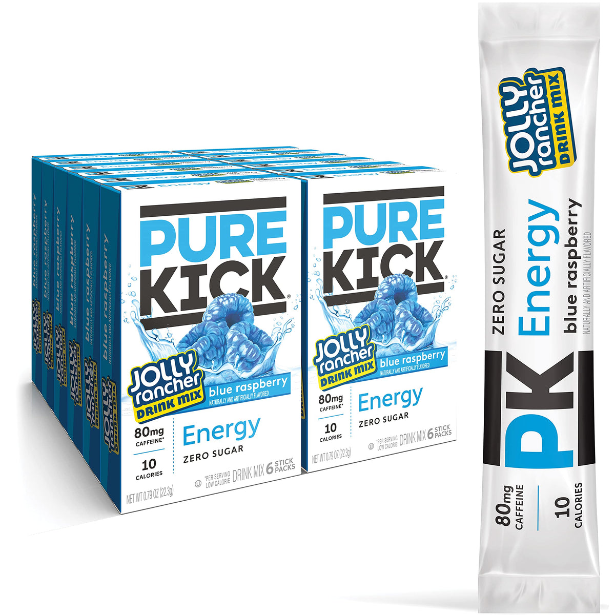Pure Kick Energy Drink Mix, Jolly Rancher Blue Raspberry, 72 Packets