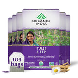 ORGANIC INDIA Tulsi Sleep Herbal Tea - Holy Basil, Ashwagandha, Chamomile, Night Time Tea for Bedtime, Stress Relieving & Relaxing, Immune Support