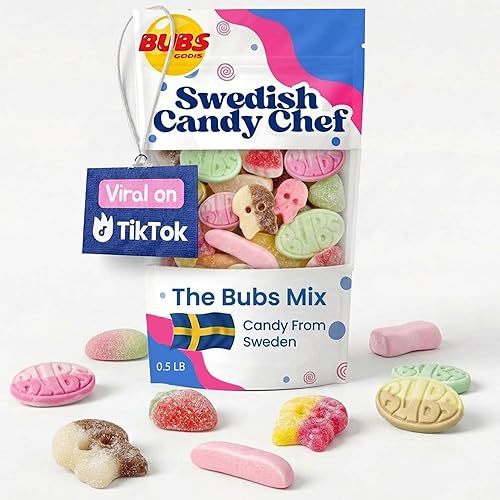 Bubs Swedish Candy Mix - Sweet & Sour Gummies - Big Skulls, Ovals & Assorted Bubs Godis - Imported from Sweden - Swedish Candy Chef - 1/2 Pound