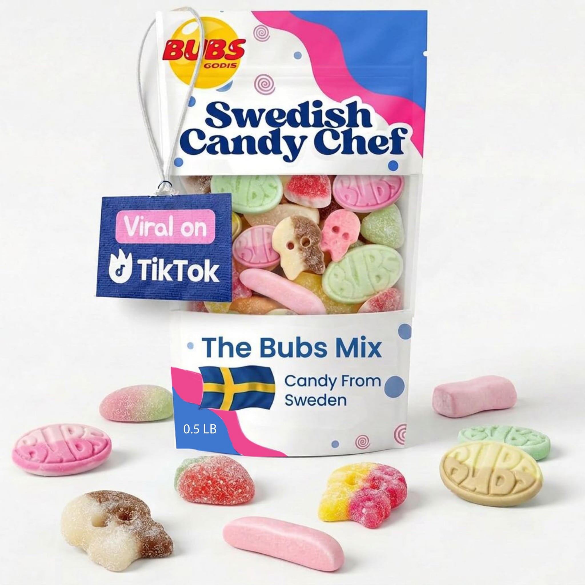 Bubs Swedish Candy Mix - Sweet & Sour Gummies - Big Skulls, Ovals & Assorted Bubs Godis - Imported from Sweden - Swedish Candy Chef - 1/2 Pound
