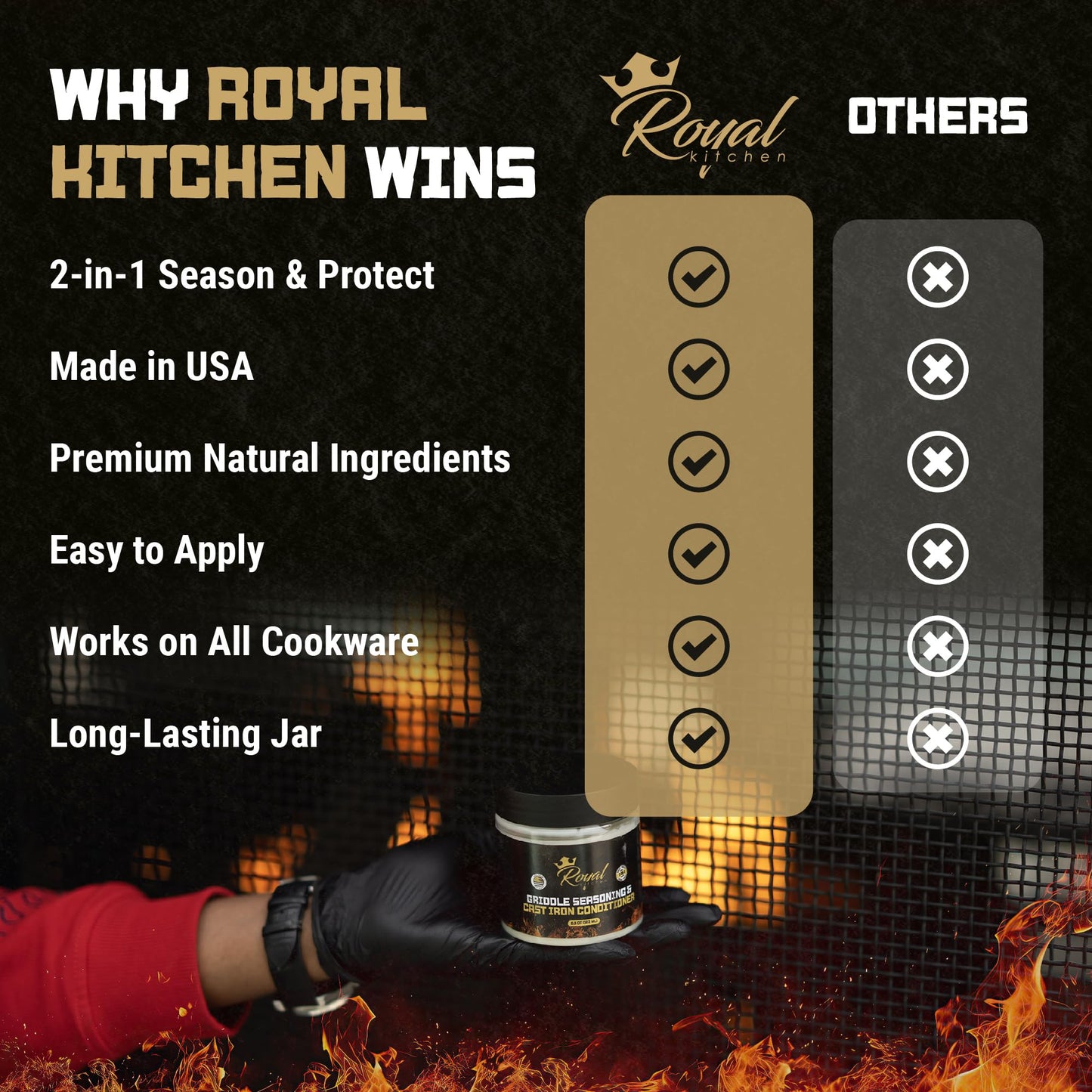 Royal Kitchen Cast Iron & Carbon Steel Seasoning Conditioner 2-IN-1 | Effective For Restoring, Protecting & Conditioning Blackstone Griddle, Cast Iron
