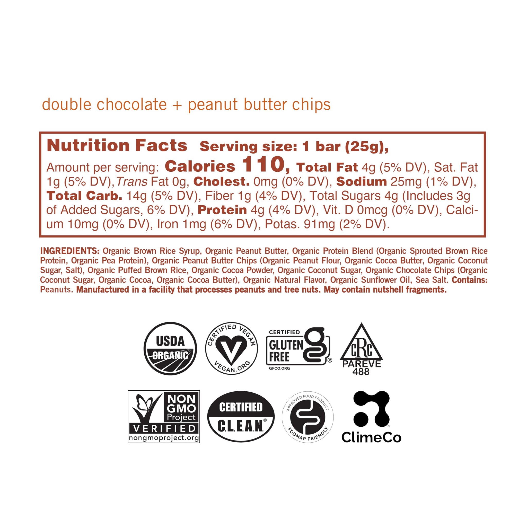 GoMacro MacroBar Mini Organic Vegan Snack Bars - Double Chocolate + Peanut Butter Chips (0.90 Ounce Bars, 24 Count)