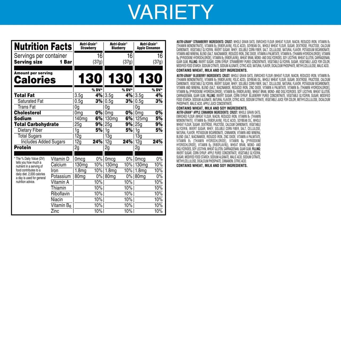 Nutri-Grain-Kellogg's Cereal Bars Variety Pack, 1.3 oz, 48-Count