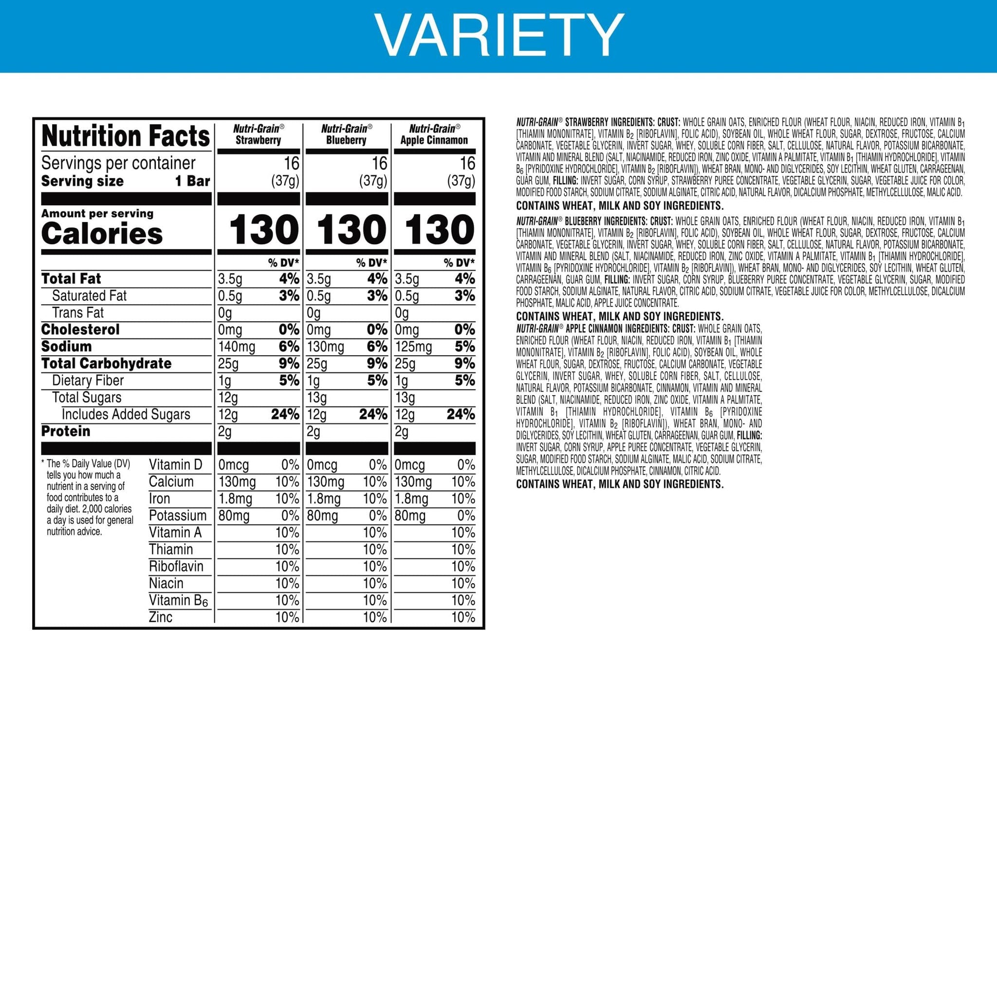 Nutri-Grain-Kellogg's Cereal Bars Variety Pack, 1.3 oz, 48-Count