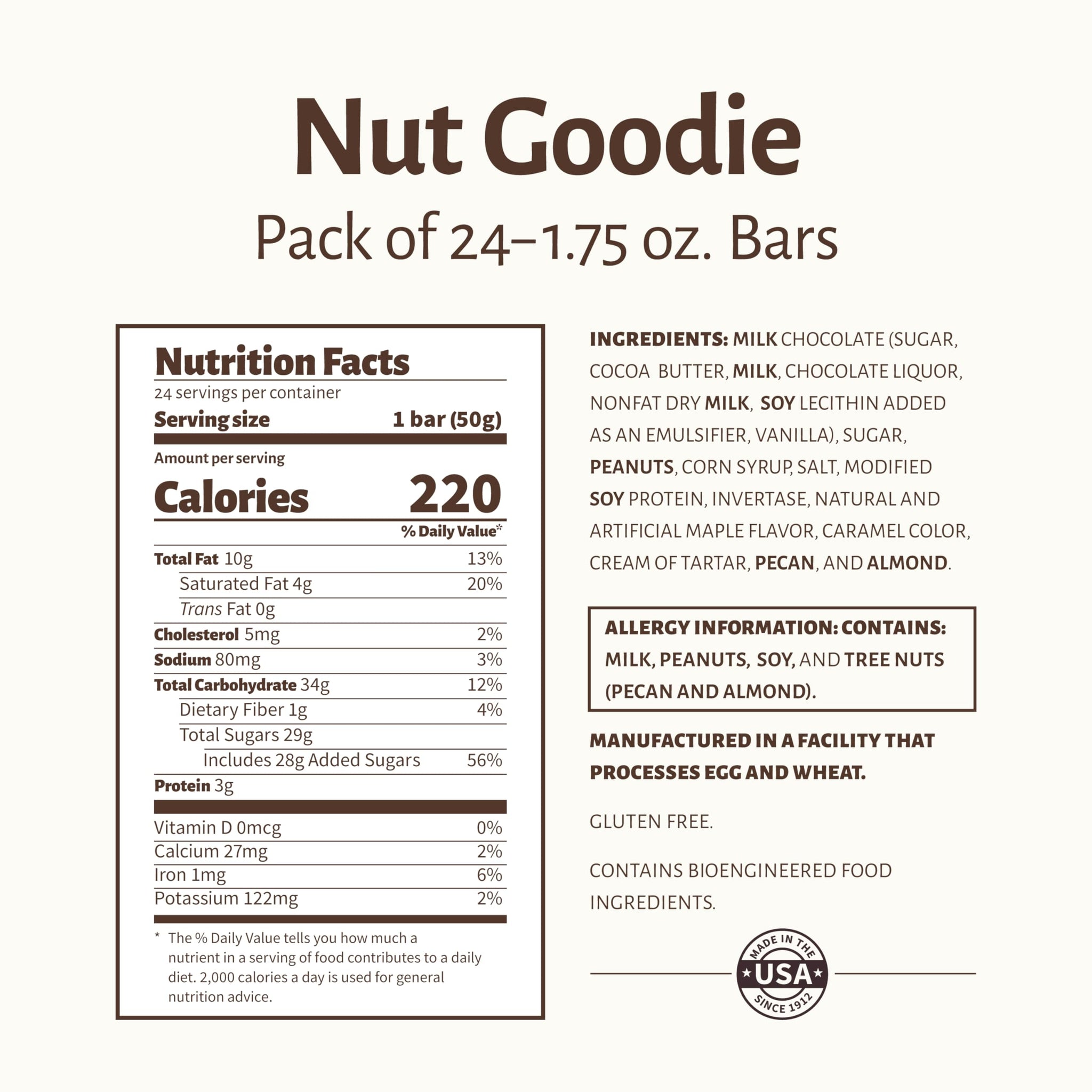 Pearson's Nut Goodie Cluster Bar | Roasted Peanuts, Real Milk Chocolate, and Maple Nougat | Pack of 24 | Individually Wrapped