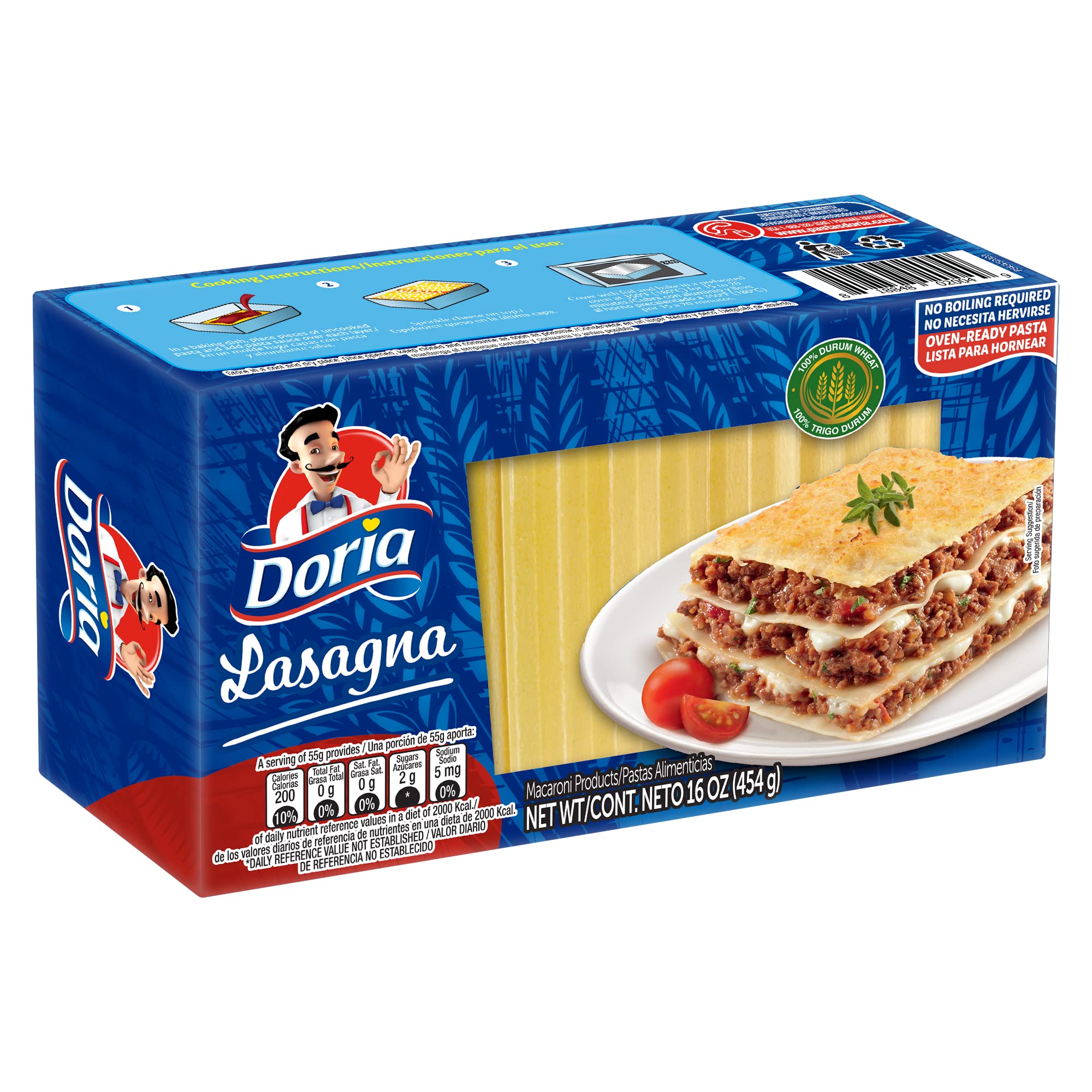 Doria Lasagna, Pasta with Durum Wheat Semolina, 16 oz (Pack of 3)