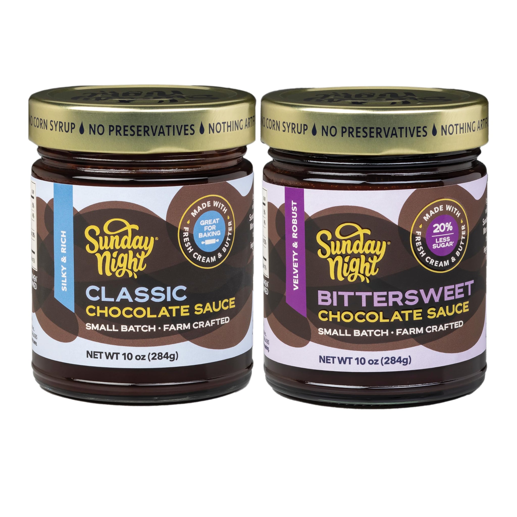 Sunday Night Foods Classic Chocolate and Bittersweet Chocolate Sauce: Gourmet Chocolate Sauces, Farm-Crafted, Gluten-Free, No Artificial Ingredients
