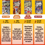 Torchbearer Hot Ones Variety Hot Sauce 4 pack, 5oz - Garlic Reaper, Son Of Zombie, Zombie Apocalypse, Headless Horseradish