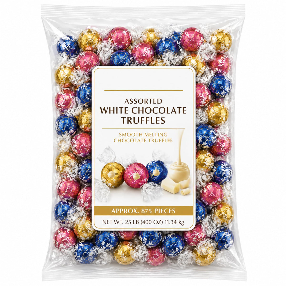 Assorted White Chocolate Truffle Candy - Smooth Melting Creamy Chocolate Balls - Gourmet Individually Wrapped Candy (25 lb)