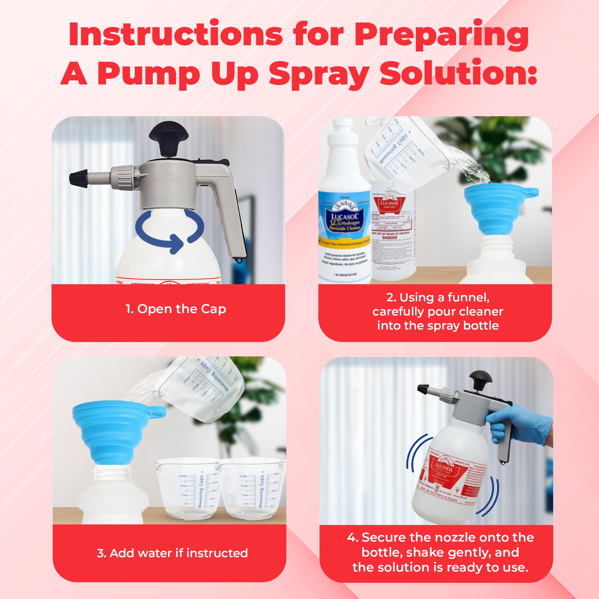 Lucasol Pump Up Sprayer for Large-Area Disinfecting, Easy Handheld Empty Spray Bottle for Salon & Spa Multi Purpose Sanitizer - 48 Fl Oz Capacity