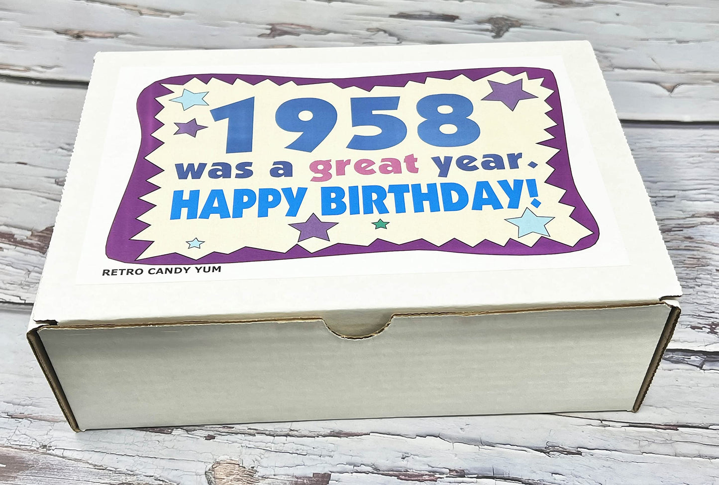 RETRO CANDY YUM ~ 1958 68th Birthday Gift Box Nostalgic Candy Mix from Childhood for 68 Year Old Man or Woman Born 1958 Jr