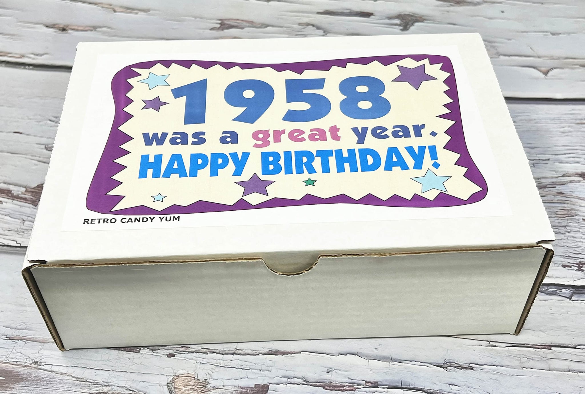 RETRO CANDY YUM ~ 1958 68th Birthday Gift Box Nostalgic Candy Mix from Childhood for 68 Year Old Man or Woman Born 1958 Jr