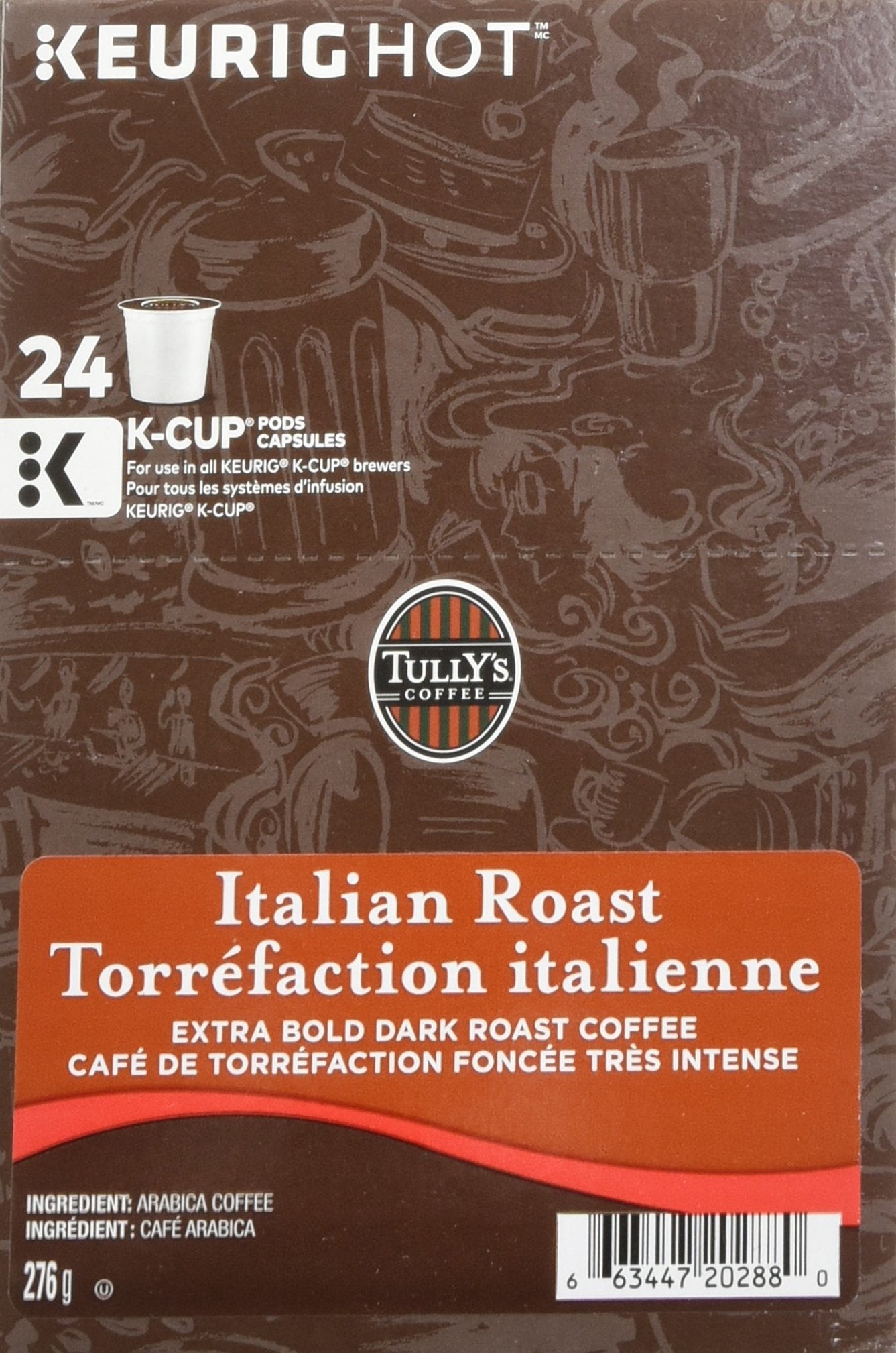 Tully's Coffee Italian Dark Roast Keurig Single-Serve K-Cup Pods, Dark Roast Coffee, 24 Count