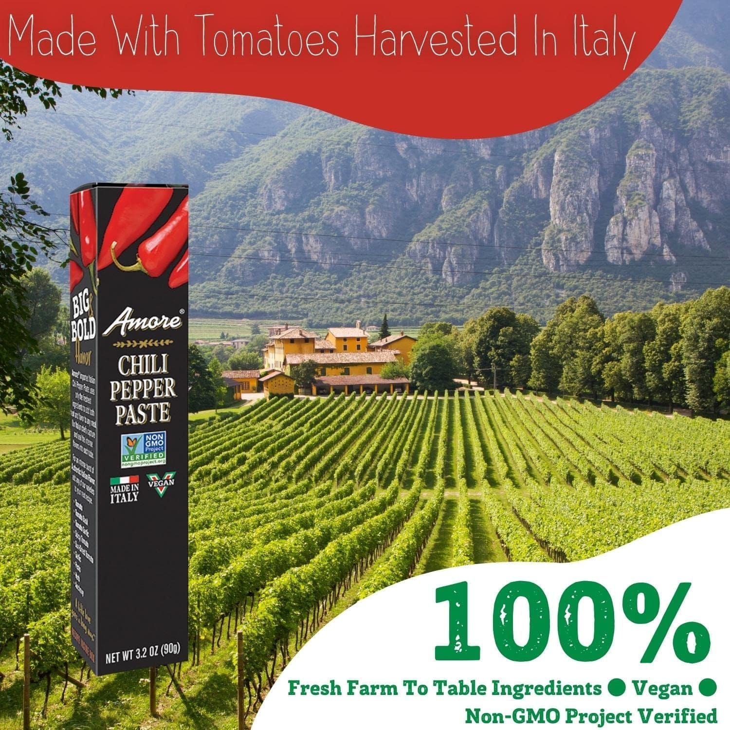 Amore Vegan Chili Pepper Paste In A Tube (3.2oz) - Non GMO Certified and Made In Italy (2 Pack)