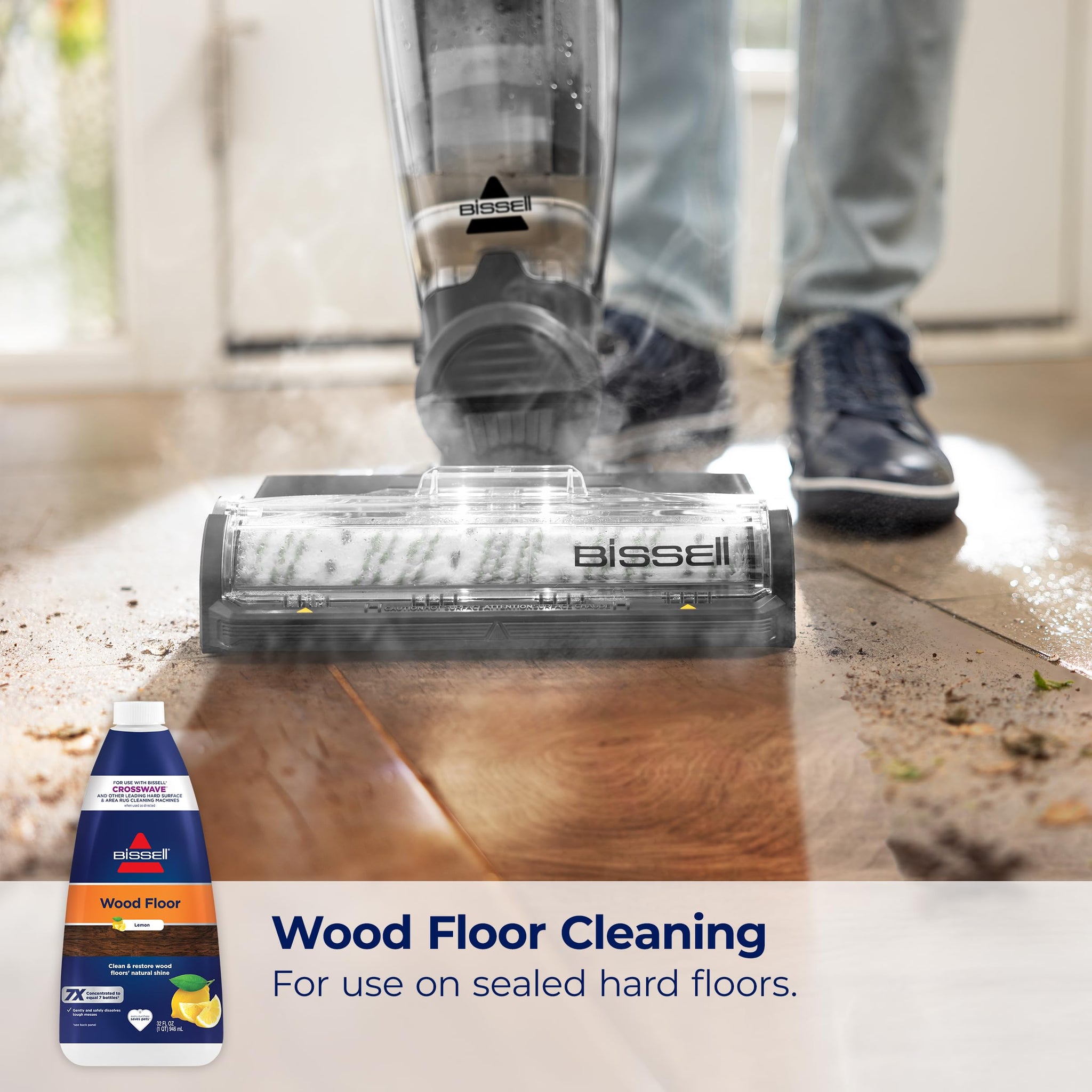 Bissell CrossWave & SpinWave Wood Floor Cleaning Formula, 32 oz, Dissolves Dirt, Grime, and Sticky Messes, Safe on Sealed Floors, Pair with CrossWave