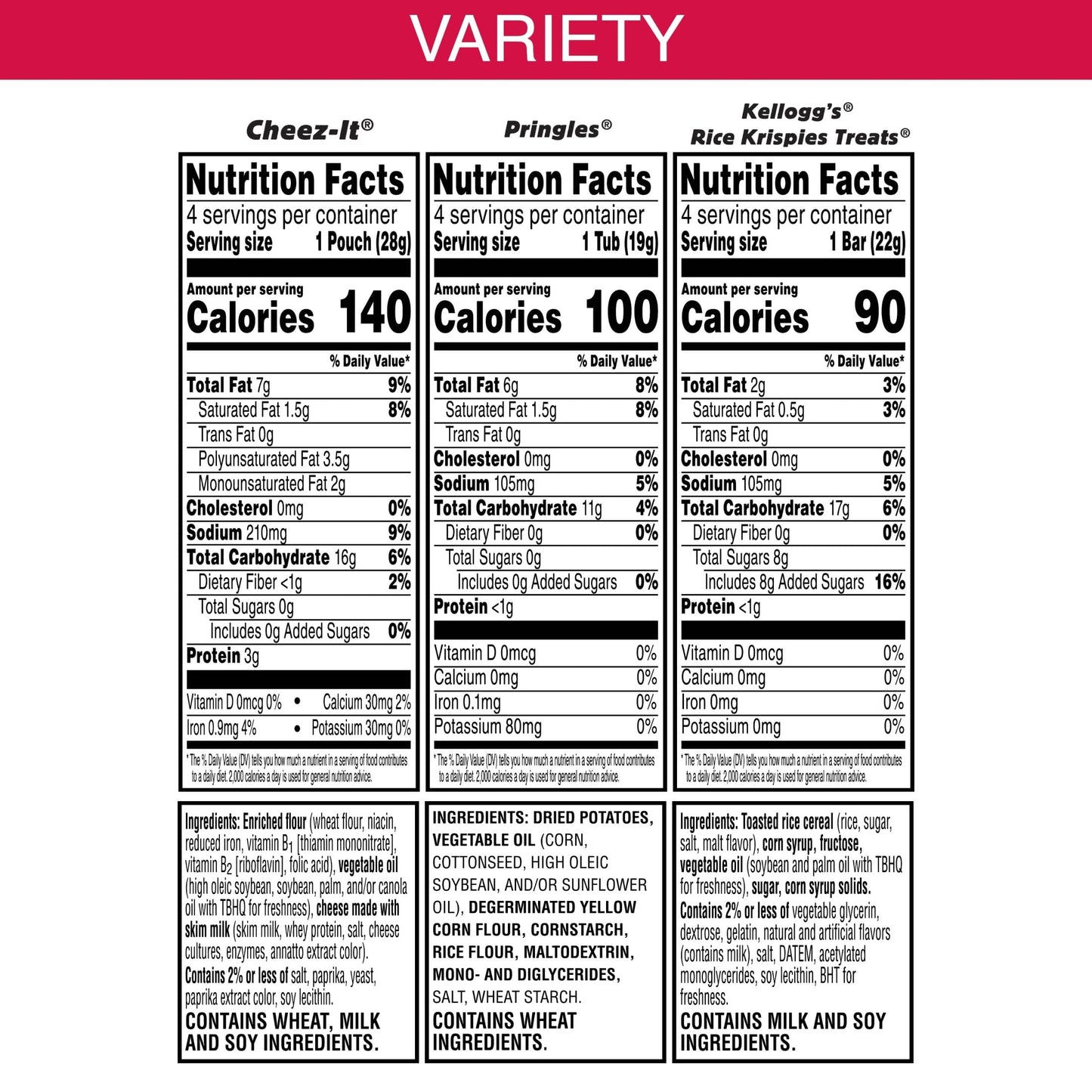 Cheez-It, Pringles, Rice Krispies Treats, Lunch Snacks, Sweet and Salty Variety Pack 9.8oz Box (12 Packs)