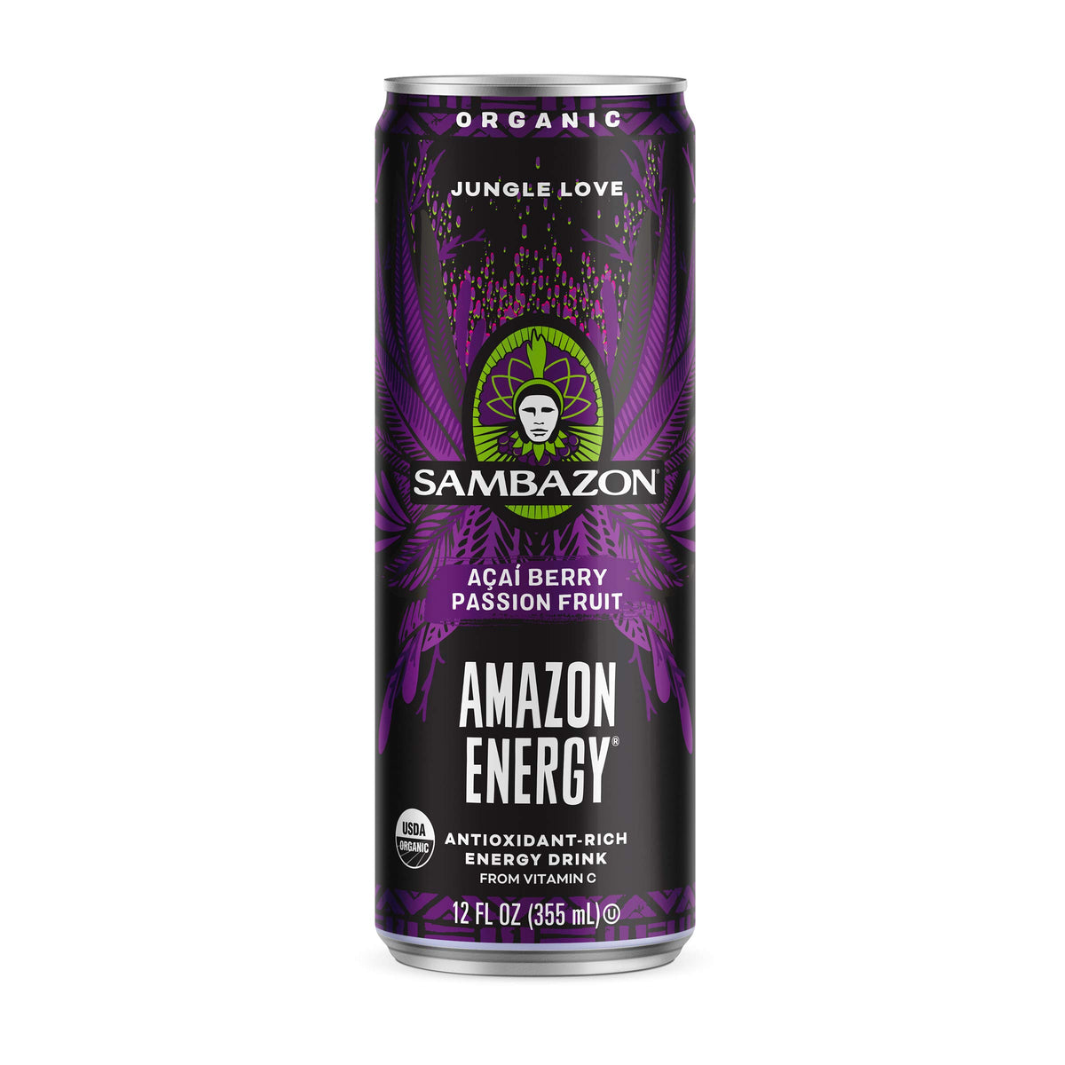 Sambazon Organic Amazon Energy Drink, Jungle Love, Acai Berry and Passionfruit, 12 Ounce (Pack of 24)