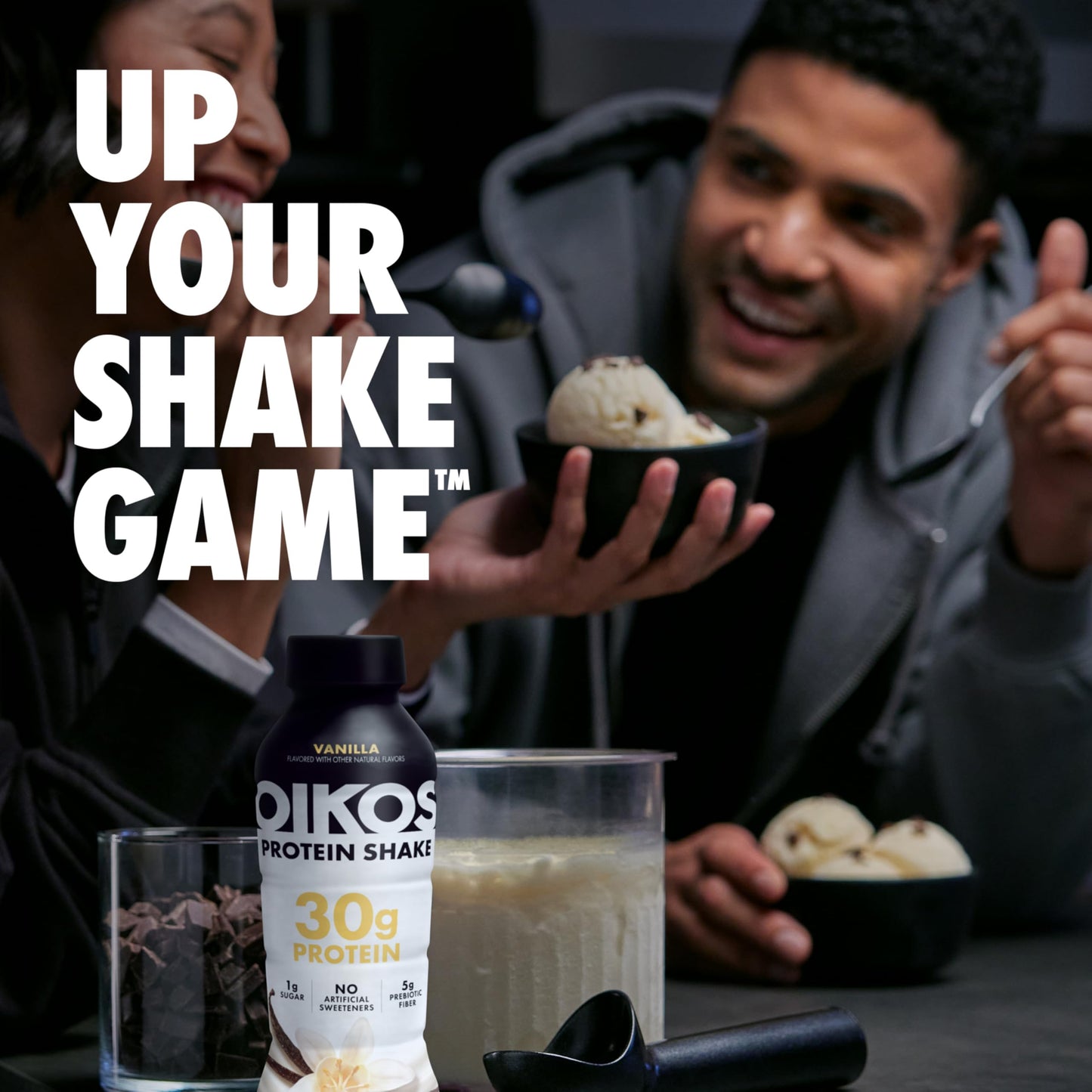 Oikos Protein Shake, Vanilla, 30g High Protein Drinks, Shelf Stable, Ready to Drink, 5g Prebiotic Fiber, 12 fl oz Bottle