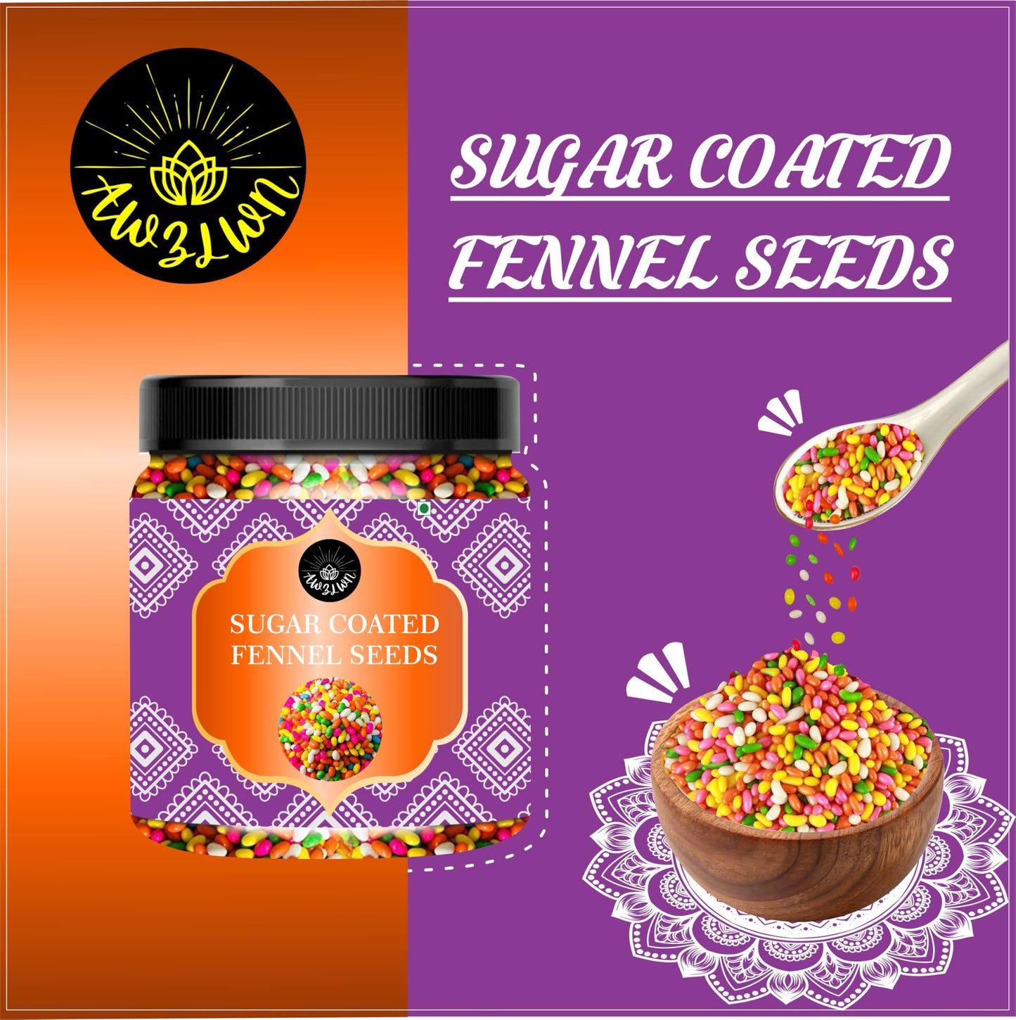 AWZLWN Natural Sugar Coated Fennel Seeds 7.05 OZ (200 GM) | Set oF 1 | AWZLWN