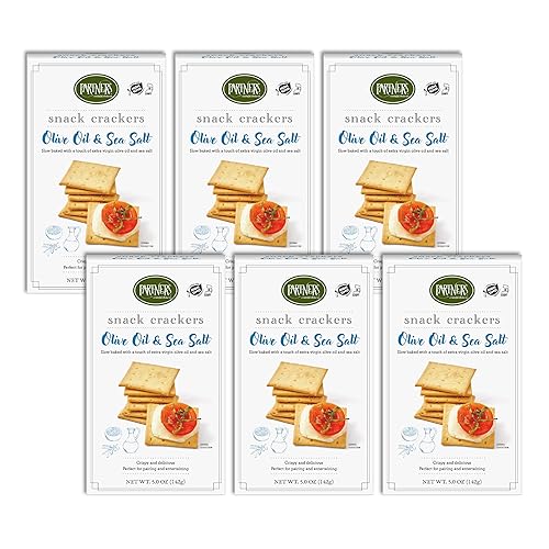 Partners Snack Crackers, Olive Oil & Sea Salt, 5 Ounce (Pack of 6), Made with Real Ingredients, Non-GMO, Kosher