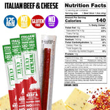 Italian Beef & Cheese Sticks, 12g Protein Per Beef Stick, Tender & Juicy Meat Stick with Real Pepper Jack Cheese, USA Made High Protein Meat Sticks