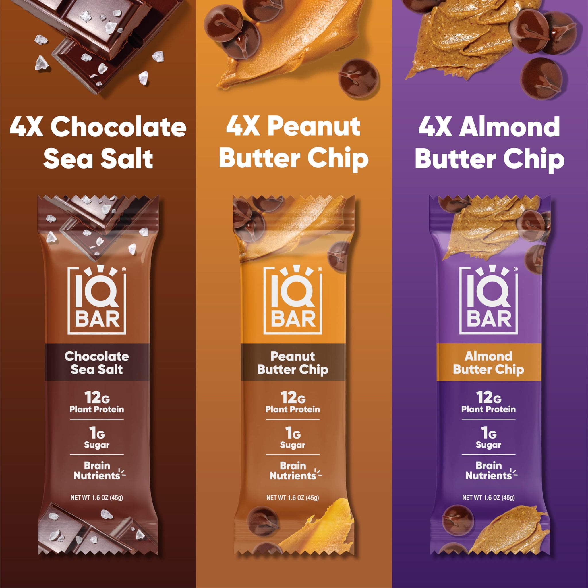 IQBAR Clean Plant Protein Bars - Chocolate Lovers Variety - 12 Count - Keto, Vegan, High Fiber, Gluten and Dairy Free, Low Sugar Snack - Brain