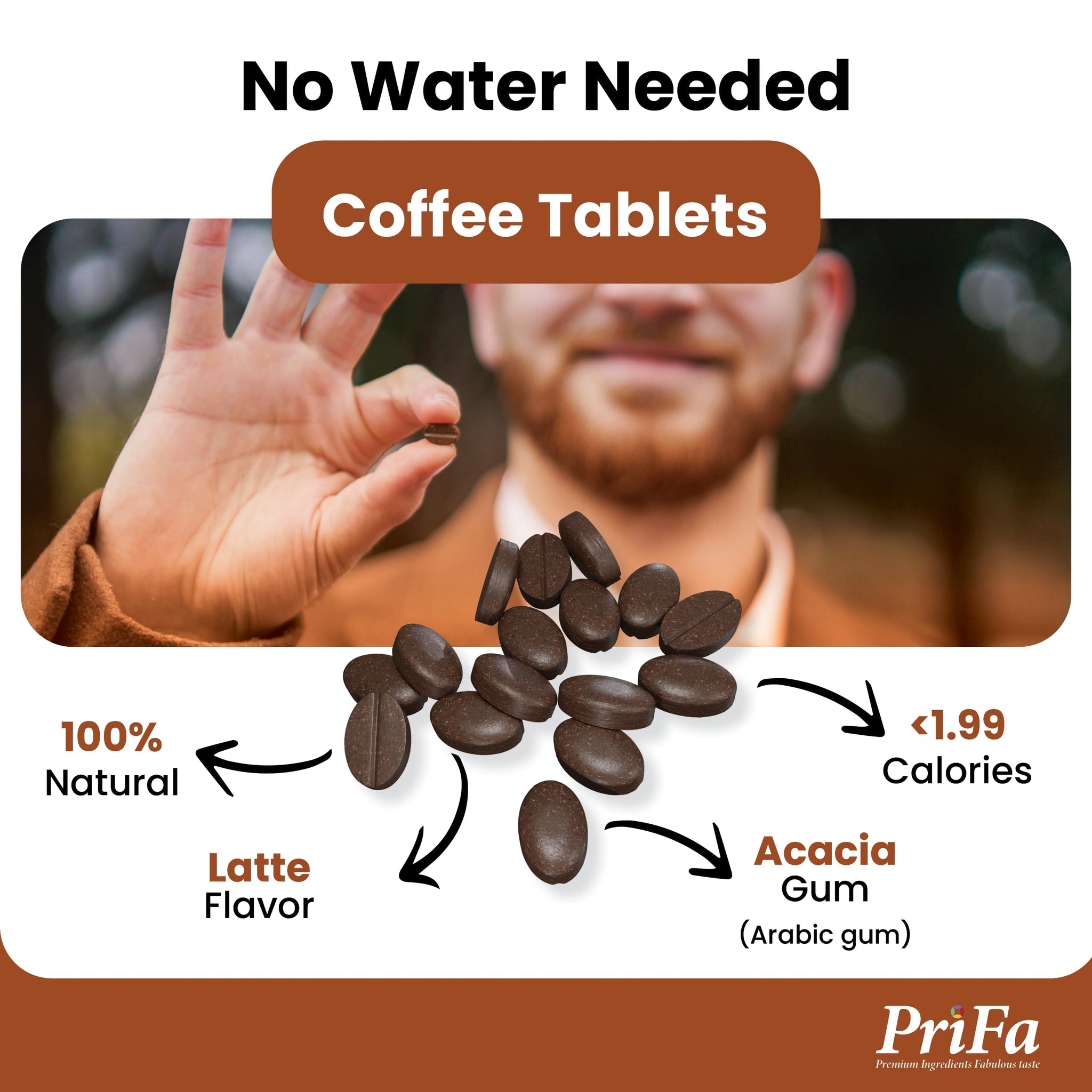 PriFa Sweet Latte Coffee Tablets - Water-Free Coffee, Instant Coffee On-The-Go, Sugar-Free, Pocket-Friendly, Portable Caffeine Boost - 15mg Caffeine
